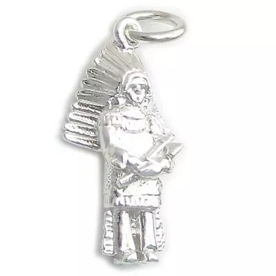 Native American Indian With Head Dress Sterling Silver Charm .925 X 1- • $65.45