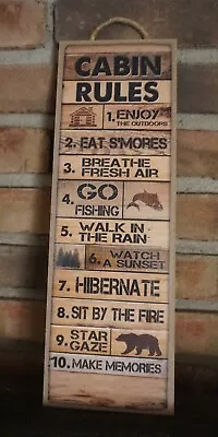 Rustic Cabin Rule Sign Bear Lodge Fishing Camping Man Cave Wood Plank Home Decor • $16.95