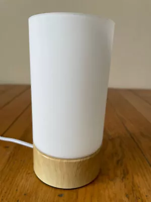 £11.99 • Buy Modern White Glass Drum Cylinder Shade Bedside Table Lamp Wood Base 19.5cm (H)