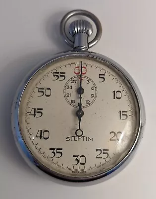 Rare Vintage STOPTIM Working Swiss Compteur De Sport Military Chrome Stopwatch  • £15