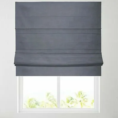 Navy Blue Linen Blackout Lined Roman Blind -choice Of Standard / Deluxe Headrail • £90