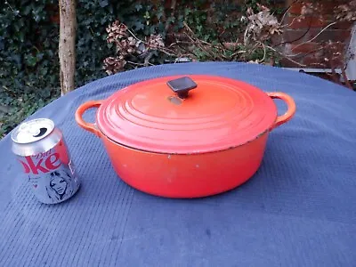 Vintage Volcanic Orange Oval Le Creuset 'BC' 25 Cm Casserole Dish With Lid • £35