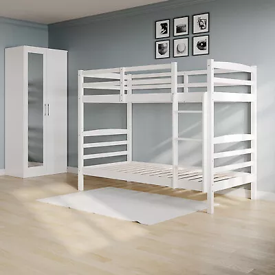 3ft Single Solid Pine Wood Bunk Bed High Gloss Wardrobe Bedroom Furniture Sets • £292.99