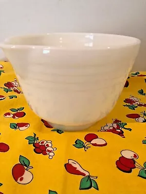 Vintage Banded Batter Bowl With Spout And Foot White Milk Glass Marked 25 • $16