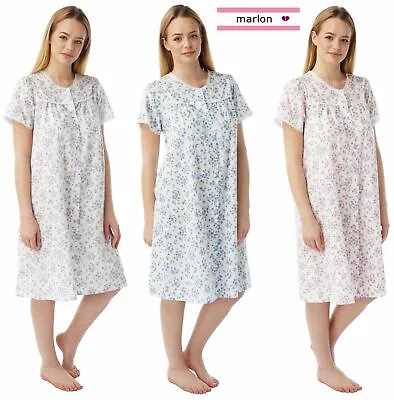 Ladies Short Sleeve Button Through Poly/Cotton Nightdress Nightie Size10-30 MN12 • £12.99