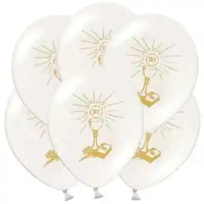 Holy Communion Confirmation White Gold Print Latex Balloons X 6 • £4.89