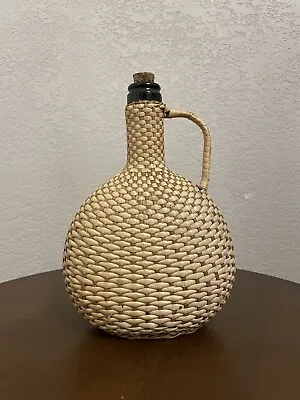 Vintage Demijohn Bottle- Wicker Wrapped Glass Bottle Wine /liquor 9x6.5 • $40