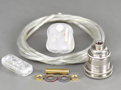 Lamp Wiring Kit Transparent Clear Flex Cable Bulb Holder ES E27 Plug & Switch • £14.95