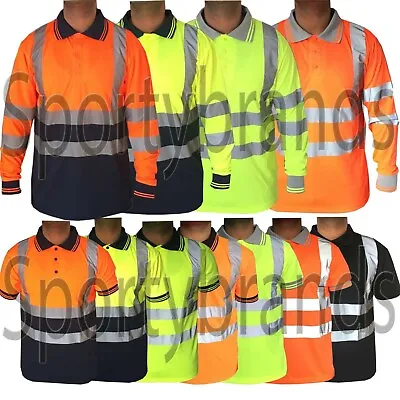 Mens Hi Viz Vis High Visibility Safety Security Work Wear Polo T Shirt Top • £10.99