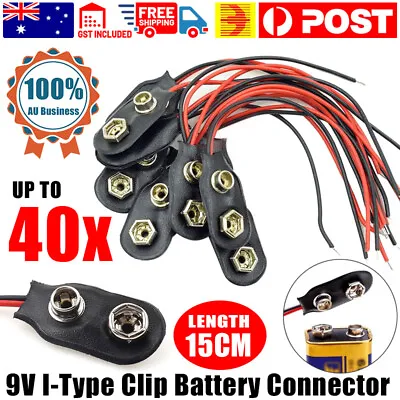 Bulk Up To 40pcs Pcs 9V Volt Battery Snap Clip Connector Black  I  Type AU STOCK • $18.99