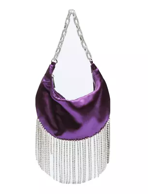 Zara Shinny  Satin Shoulder  Bag. Fringe Bag  Purple • £44.99