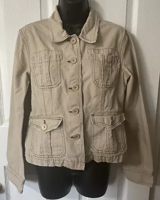 Vintage Periscope Jacket Womens Size L Khaki Tan Distressed Utility Pockets • $22.99
