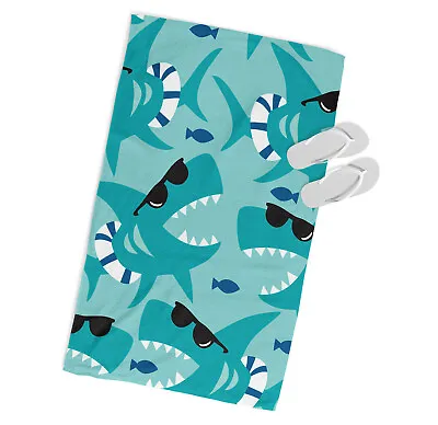 Shark Sunglasses MICROFIBRE BEACH TOWEL Designer Turquoise • £22.99
