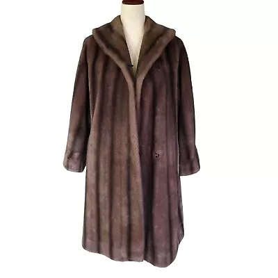 EUC Vintage Faux Fur Sable Brown Women's Brown Full Length Stripped Winter Coat • $120