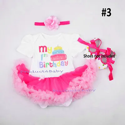 Baby Girl First 1st Birthday Party Tutu Dress 2ps Set Romper + Headband Outfit • $19.76