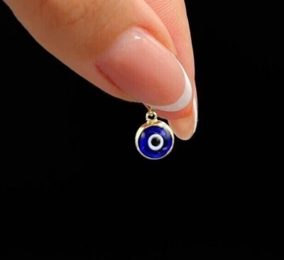 $19.99 • Buy 14K Real Gold Puffed Evil Eye Pendant Protection Charm Blue - Navy - Ocean