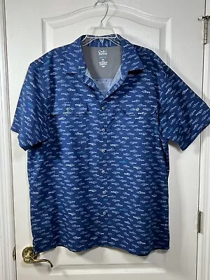 Croft & Barrow Shirt Mens XXL Blue Fish Quick Dry Button Pockets Vented Fishing • $17.99