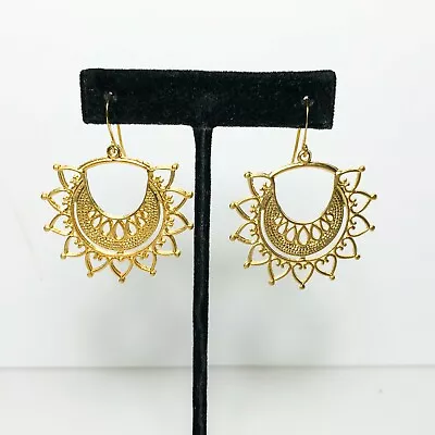 Pair Gold Plated Mandala Moroccan Hoops Earrings Gypsy Earrings Bohemian • $13.99