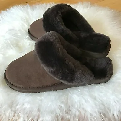 CO-SY Men Genuine Leather Sheepskin Slip On Shearling Mule Slippers  • £39.99