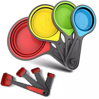 Collapsible Silicone Soft Measuring Cups And Measuring Spoons8 Pieces Portable • $12.05