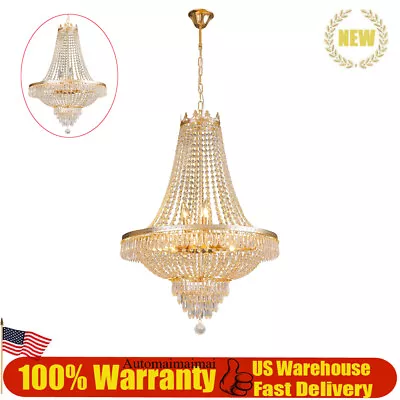Crystal Chandelier French Empire Large Foyer Ceiling Light-Gold Pendant Lamp US • $162.90