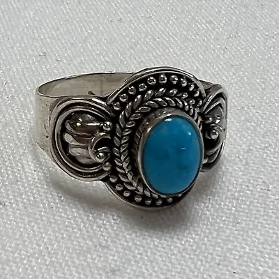 Pretty Vintage Sterling Silver 925 4.1 Grams Turquoise Ring Size 9 1/2 • $11.99