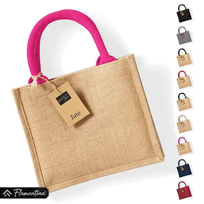 Jute Mini Gift Bag Westford Mill Reusable Shopping Carrier Sack Shopper Tote • £4.29