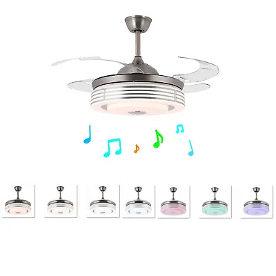 42  Bluetooth Invisible Ceiling Fan Light 7color Led Chandelier W/speaker Remote • $97.76