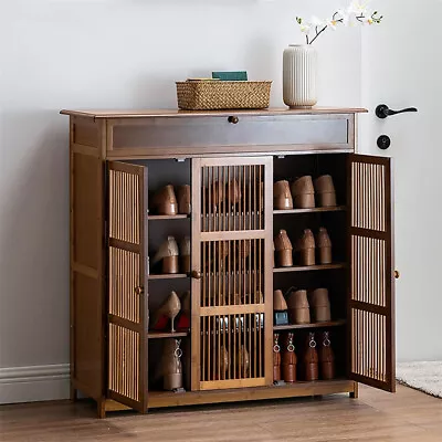 XXL Vintage Shoes Rack 4-Tier Bamboo Entryway Cabinet Closet Living Room Bedroom • $109.93