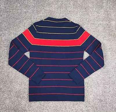 Vtg MEISTER Sweater Men Small Blue Striped New Wool Retro 70s Pullover Hong Kong • $24.99