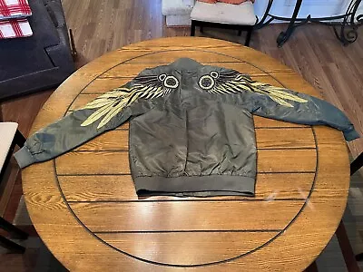 Military Vibe Wing Embroidered Bomber Baseball Jacket Size M Army Green • $49.99