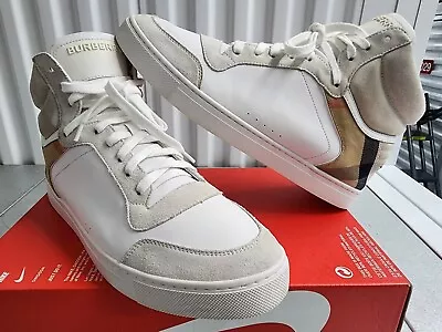 BURBERRY Reeth House Check High-Top Sneaker - White/Plaid - Size 12US - 45 EUR • $126.50