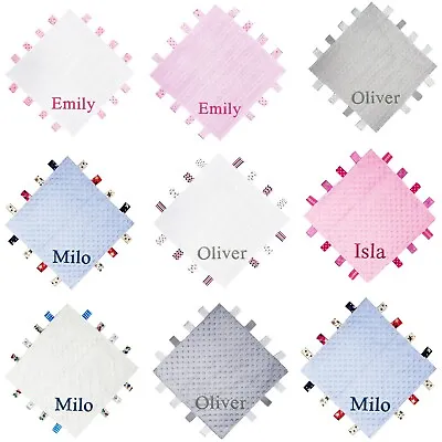 Personalised Baby Taggy Blanket Comforter Knitted Taggie Embroidered Name • £8.95
