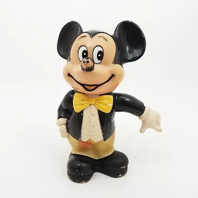 Mickey Mouse Bank Yellow Bowtie 6.25  Hard Rubber Vintage Walt Disney Production • $7.69