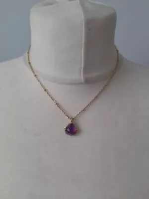 Costume Jewellery Statement Necklace Gold Tone Purple Beaded Pendant Accessorize • £7.85