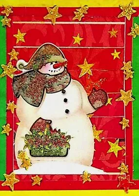 Mistletoe Snowman - Aceo Trading Card Artist Unknown Hand Made Vintage Art  • $7.32