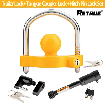 $44.99 • Buy 1.87inch Ball Coupler Trailer Hitch Lock+Tongue Coupler Lock+Hitch Pin Lock Set