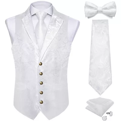 Men's Paisley Floral Vest Formal Vest Slim Tuxedo Suit Tie Bowtie Vest Sets • $26.99