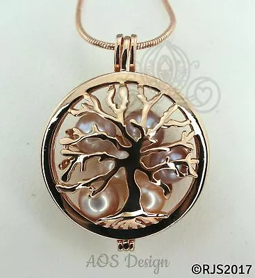 Family Tree Pearl Cage Necklace Rose Gold Locket Tree Of Life Charm Mother Gift • $16