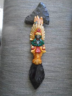 Vintage Mexican Aztec Deity Black Obsidian Axe-Tomahawk Vintage Folk Art 16  • $50