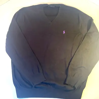 Polo Ralph Lauren Men’s Black Pima Cotton  Sweater Purple Pony V-neck Size XL • $18.99
