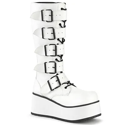 DEMONIA TRA518/WVL Mens Unisex Industrial Goth Punk White Platform Knee Boots • $104.95