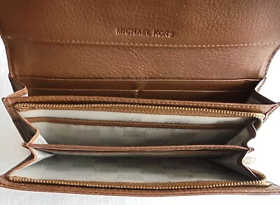 Michael Kors Accordian Style Clutch Wallet Large W/Flap Brown W/9 Compartments! • $50