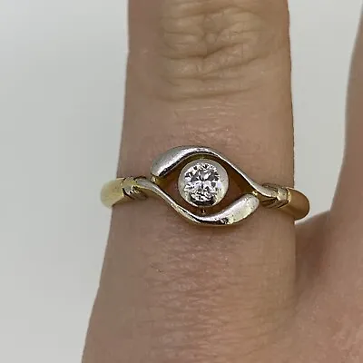 Antique Solitaire Diamond Bypass Ring 18ct 18k Yellow Gold - Size H • £200