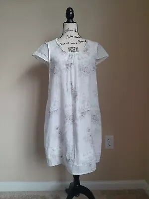 Malvin Dress Linen Blend Floral Lagenlook Cap Sleeve Womens Size M • $11.99