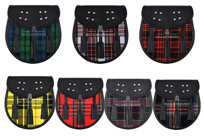 Scottish Kilt SPORRAN With Chain Strap - Premium Kilt Bag - 60+ Clan Tartan • $32.99