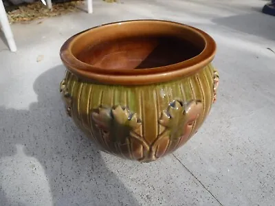 Vintage Weller ? Majolica DOUBLE LEAF Pattern Jardinière Planter 7 1/4  H 9  W • $125