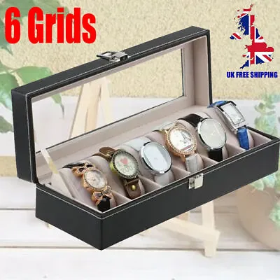 6 Grid Watch Display Box Case Organizer Holder For Women Men Jewelry Storage Box • £8.97