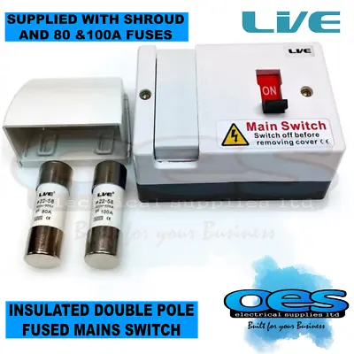 £16.45 • Buy Fused Main Switch Fuse Isolator Lfis100 80amp & 100amp C/w Cable Shroud & Fuses