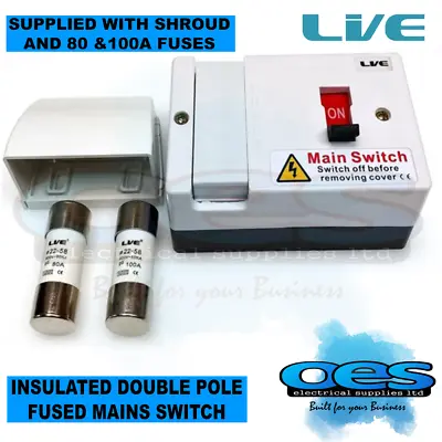 Fused Main Switch Fuse Isolator Lfis100 80amp & 100amp C/w Cable Shroud & Fuses • £16.45